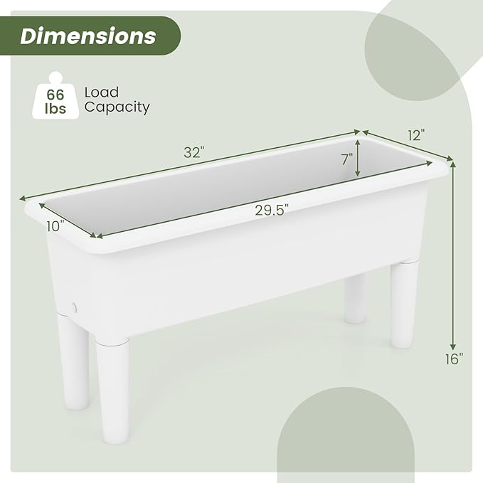 Giantex Raised Garden Beds Outdoor Set of 2 Self-Watering Planter Box with Detachable Legs &amp Drainage Hole Outdoor Raised Container for Vegetable Fruit Herbs 31.5”Lx12”Wx16”H Easy Assembly (Wh
