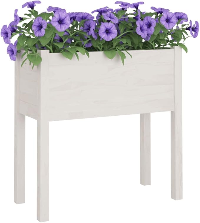 White Solid Pinewood Garden Planter Set 2-Pack 27.6x27.6x27.6 inch Modern Outdoor Rectangular Raised Garden Bed for Patio Terrace Balcony Plants