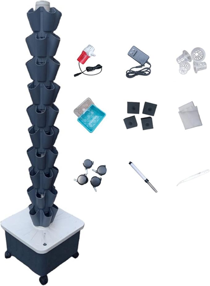 Hydroponic TowerVertical Hydroponics Garden Grow TowerSoilless Cultivation Vertical Hydroponic Garden TowerMulti-Layer Planting Tower Equipment Gray-10-layer