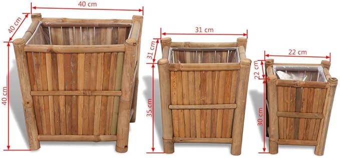 SKM Raised Bed Set 3 Pieces Bamboo with Nylon Lining