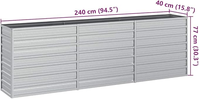 Silver Galvanized Steel Raised Garden Bed 94.5x15.7x30.3 Inch Rectangular Planter Box for Outdoor Vegetables Herbs Flowers Durable Metal Garden Bed
