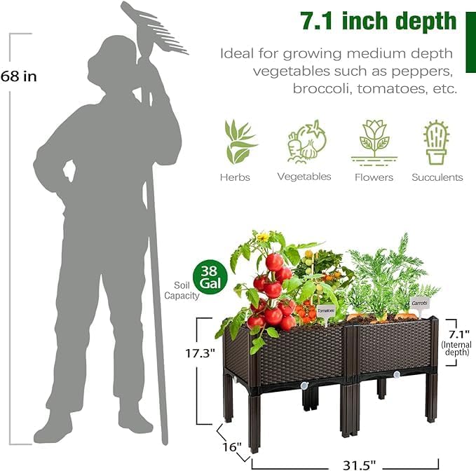 Generic 2Pcs Raised Garden Bed with Legs Elevated Plastic Planter Box for Outdoor Plants Flowers Vegetables and Herbs