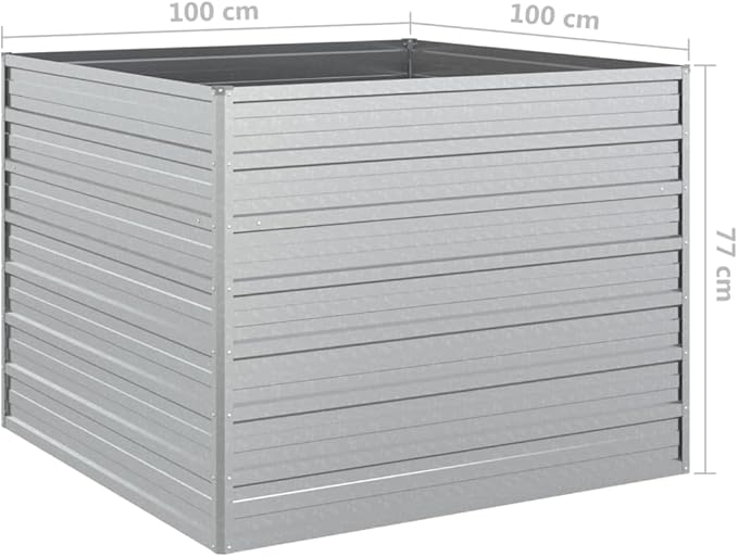 Galvanized Steel Garden Raised Bed Large Outdoor Planter Box with Open Bottom Metal Raised Planter Bed for Vegetables Flowers 39.4x39.4x30.3 Silver-369