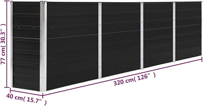 Raised Garden Bed Durable Galvanized Steel Planter Box 320x40x77cm Anthracite Finish for Outdoor Gardening on Balcony or Patio