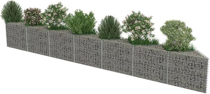 Galvanized Steel Gabion Planter Raised Bed Outdoor Garden Galvanized Steel Wire Mesh Grid Stone Wall Flower Raised Bed for Vegetables Flowers Plants 177.2x11.8x19.7