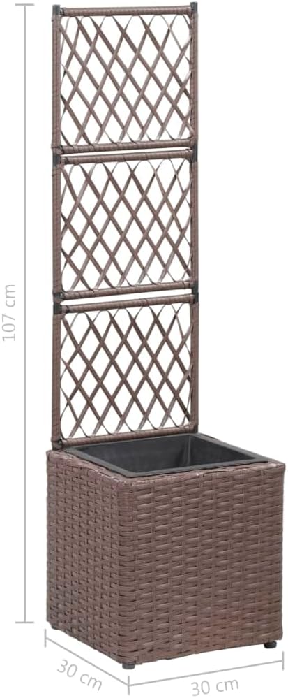 YAFF Trellis Raised Bed with 1 Pot 11.8x11.8x42.1 Poly Rattan Brown (7.04lbs)
