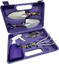 Garden Tool Set Floral Print Stainless Steel Heavy Duty Gardening Tools Trowel Rake Weeder Pruner Shears Sprayer Gloves&ampCarrying Case Ideal Gardening Gifts for Women Father(Purple 5-Piece Set)