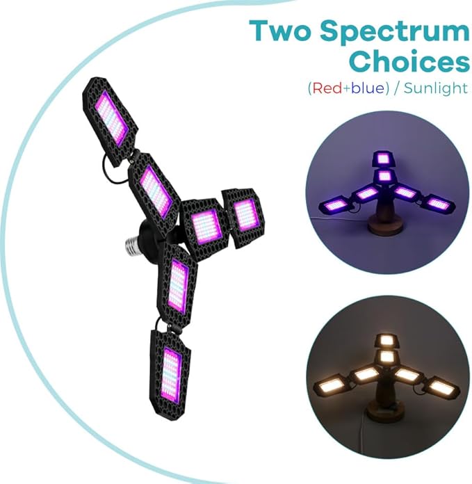 2Pack 150W Deformable Plant Light E27/ E26 Sunlight 100-277V Full Spectrum Seeds Adjustable Panels Lamp 110V Greenhouse Tent Hydroponic Planting Box UV/IR Indoors Vegetable Flowers Fruits Fill Light