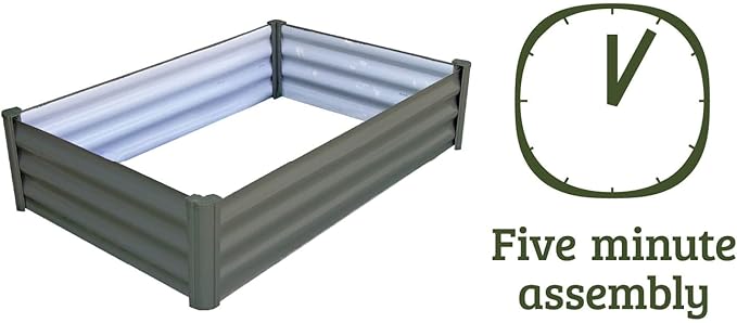 The Organic Garden Co. Premium Galvanized DIY 4' x 3' Rectangle Garden Bed with Easy Assembly Superior Drainage Woodland Gray Steel Metal Planter Box 12 Walls for All Plants