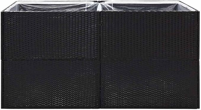 Outdoor Raised Garden Bed Planter Box Wicker Garden Planter Raised Garden Boxes for Vegetables Flowers Herbs Black 61.8x31.5x31.5 Poly Rattan-505
