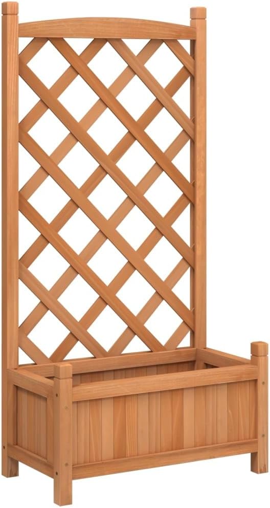 Planter with Trellis Brown Solid Wood Fir Raised Garden Bed for Climbing Plants Outdoor Patio Planter Box with Trellis Raised Flower Bed Elevated Garden Bed for Vegetables and Flowers