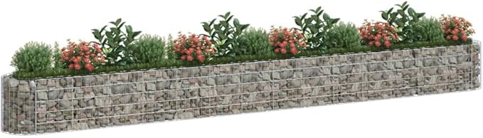 Gabion Raised Garden Bed Silver Galvanized Iron 21.3 x 21.3 x 19.7 inches Rectangular Outdoor Planter for Vegetables Durable Metal Construction