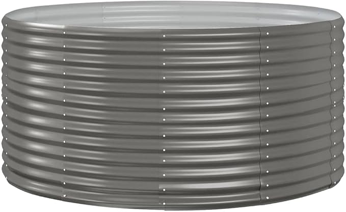 Large Grey Powder-Coated Steel Raised Garden Bed 55.1x55.1x26.8 Inch Planter Box for Outdoor Plants Durable Gardening Solution