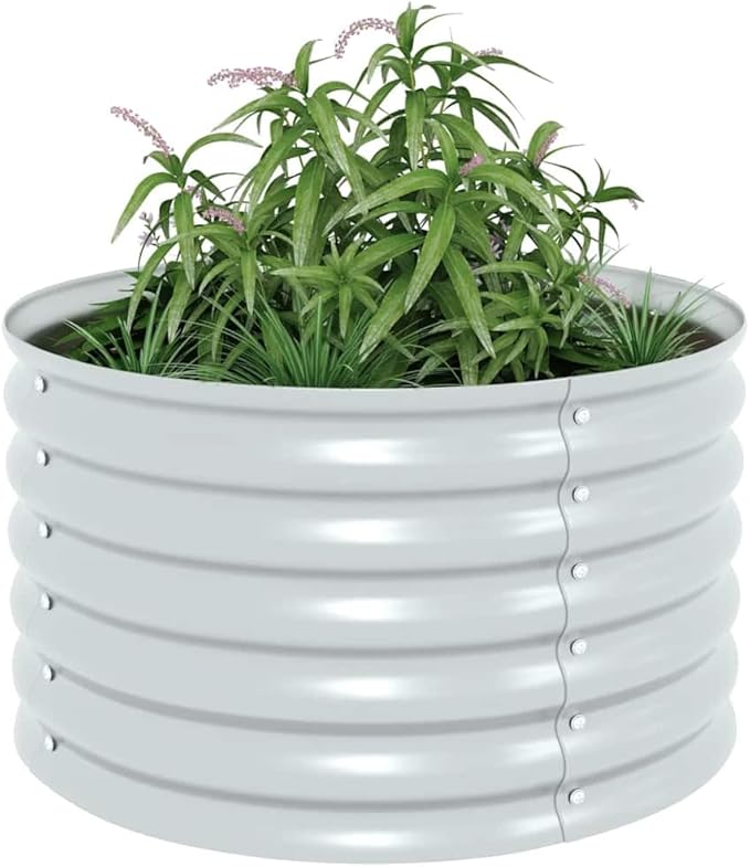 Galvanized Steel Round Raised Garden Bed 31.5 Diameter Outdoor Planter for Vegetables Herbs Flowers Silver Metal Garden Bed for Balcony Patio Backyard