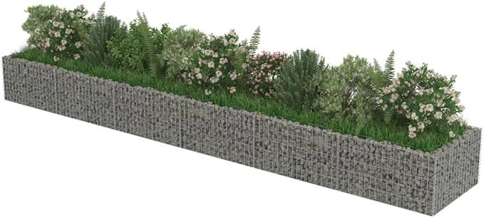 Gabion Planter Raised Bed Outdoor Garden Galvanized Steel Wire Mesh Grid Stone Wall Flower Raised Bed for Vegetables Flowers Plants 212.6x35.4x 19.7