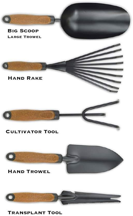 Olmsted Forge Garden Tool Set 5 Pieces Heavy Duty Powder Coated Steel Cork Handle