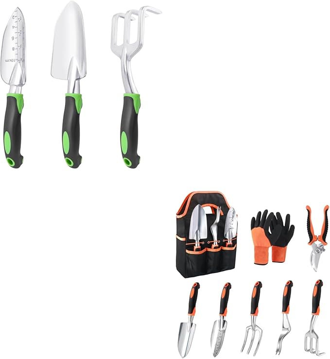 Garden Tools Set 3 Pack Heavy Duty Gardening Tools Set + Garden Tools Set 8 Piece Gardening Tools Set with Non Slip Ergonomic Handle