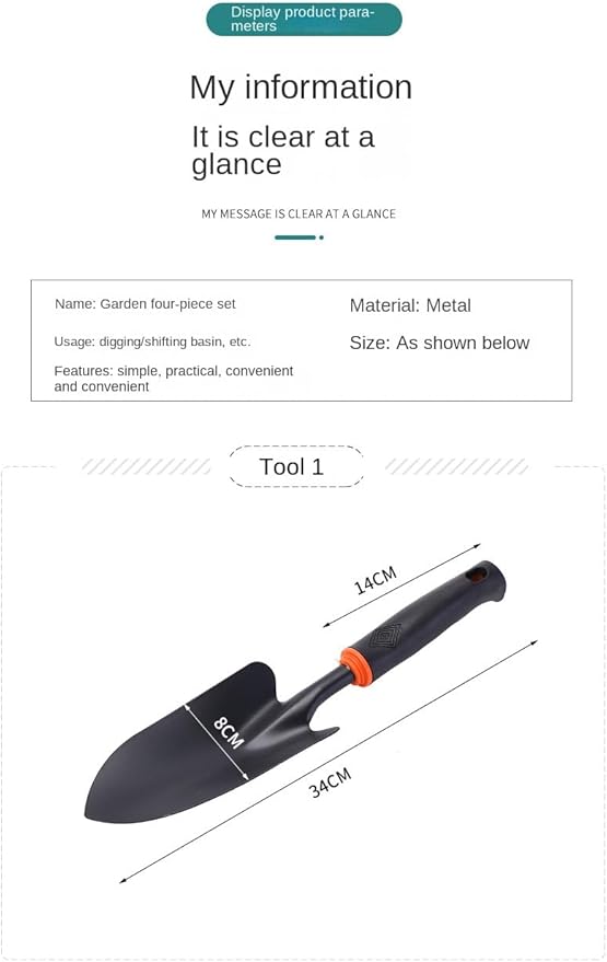 Garden Tool Set 4 Piece Heavy Duty Garden Trowels Cast-Iron Garden Hand Shovels with Non-Slip Rubber Grip Idea for Transplanting Weeding Digging and Planting (Four-Piece Tool Set)