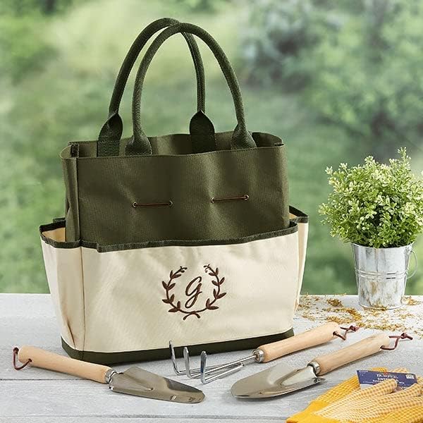 Personalization Universe Floral Wreath Personalized Garden Tote and Tools