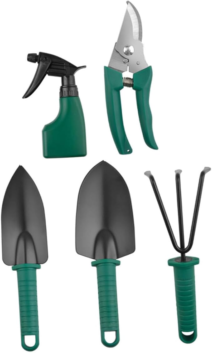 GANAZONO Garden Tool Set with Shovel Rake Pruner and Carry Case 5pcs Portable Gardening Tools for Flower Planting and Outdoor Lawn Care