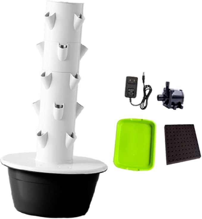 Hydroponic Tower Hydroponics Growing System Efficient Irrigation Vertical Planter Plant Germination Kit for Indoor Outdoor Black S