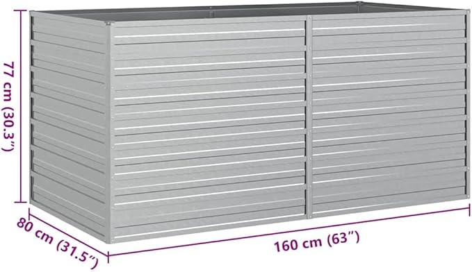 Garden Raised Bed Silver Galvanized Steel 63x31.5x30.3 inch Rectangular Planter for Outdoor Plants Durable Metal for Vegetables and Herbs
