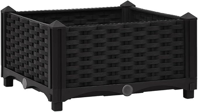Square Raised Garden Planter Box 15.7x15.7x9.1 in Matte Black UV Stable Polypropylene Outdoor Planter for Balcony Patio Herb Flower Vegetable Garden Spaces