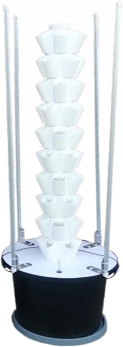 Indoor Garden Hydroponics Growing System Kit Hydroponics Tower with LED Grow Light Soilless Cultivation Waterproof Design for Fruits Vegetables Herb(White10 Layers)
