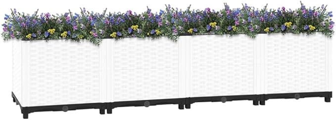 Raised Garden Bed PP Planter Box Garden Boxes Outdoor Raised for Vegetables Fruits Flowers and Herbs White 63x15.7x15 Polypropylene