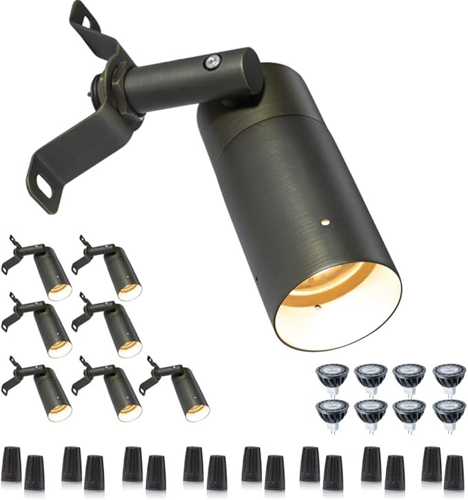 Gardenreet Brass Low Voltage Down Lights 12V Outdoor LED Landscape Spot Downlights for Tree Gazebo Pillar Rain gutters with 5W MR16 LED Bulb 2700K Warm White(8 Pack)