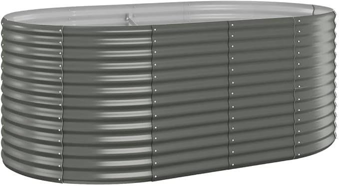 Large Grey Powder-Coated Steel Raised Garden Bed 69x39.4x26.8 Inch Oval Planter Box for Outdoor Plants Durable Galvanized Raised Beds for Gardening