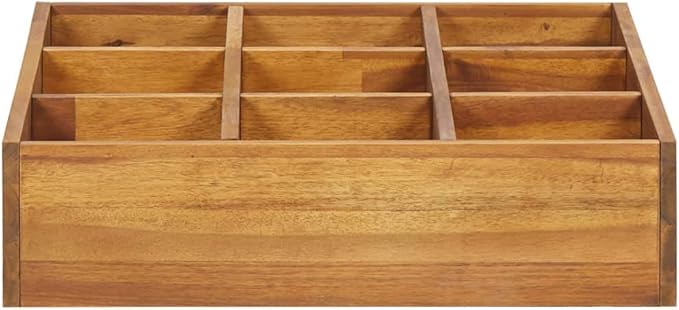 Light Brown Solid Acacia Wood Herb Garden Raised Bed 23.6x23.6 Inch Square Planter Box for Outdoor Plants 9 Pockets for Gardening