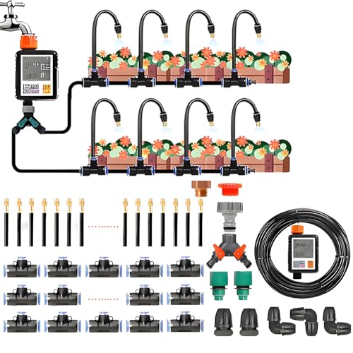 Automatic Drip Irrigation System Kit for Gardens Greenhouses Lawns &amp Raised Beds - 30m Micro Misting Sprinkler with Adjustable Emitters &amp Tubing for Efficient Watering