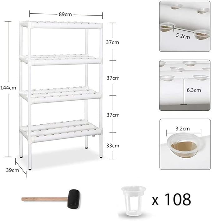 Lyfreen 4 Layers Hydroponics Growing SystemIndoor Garden with 108pcs Net Pots Hydroponics Supplies Cups Automatic Pump System Herb Garden Hydroponic Tower for Home Kitchen Gardening