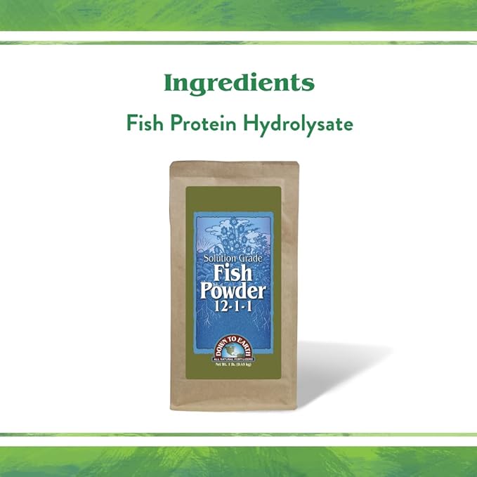 Down To Earth All Natural Fertilizers Organic Solution Grade Fish Powder - Water Soluble Nitrogen - Makes up to 50 Gallons of Liquid Fish Fertilizer for Soil or Foliar Spray 12-1-1 1 lb