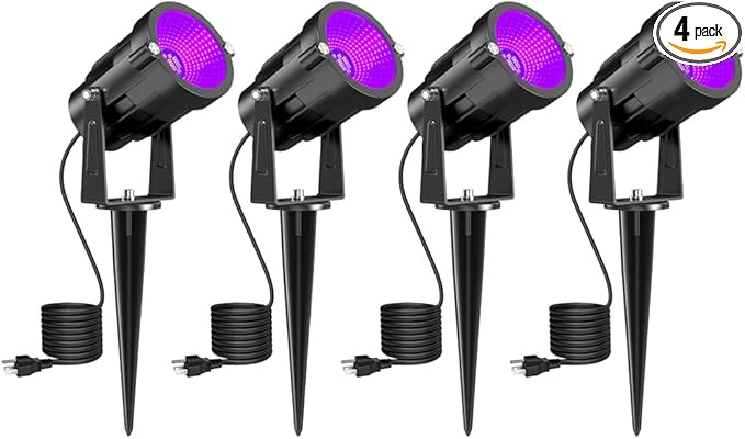 Landscape Lights Outdoor: Black Light Halloween LED Landscape Lighting for Tree Garden Yard Pathway Body Paint Fluorescent Poster | 110V UV Blacklight Spotlights | 4 Pack (UV Blacklight)
