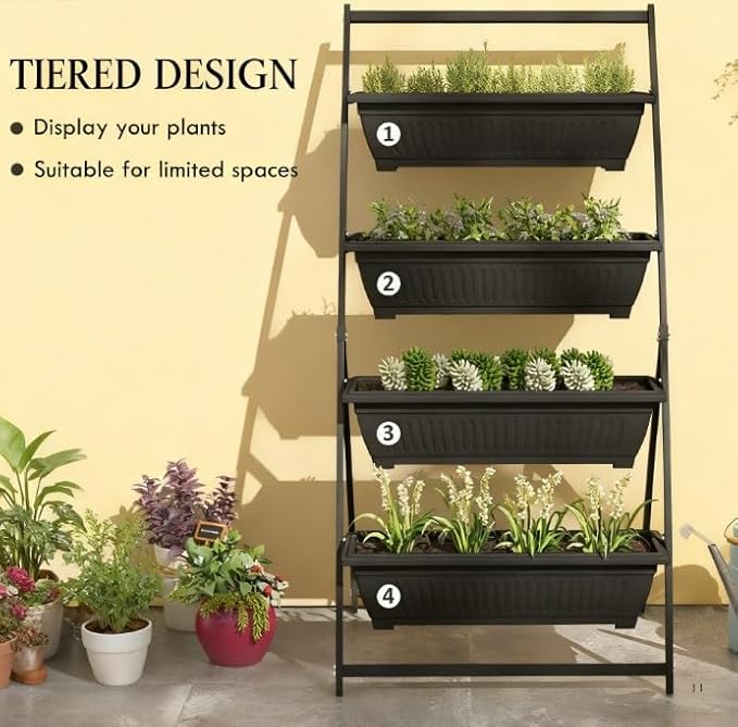 Outdoor Plant Stand Grow Container for Vegetable Flowers4 Tier Vertical Raised Garden Planter with 4 Boxes