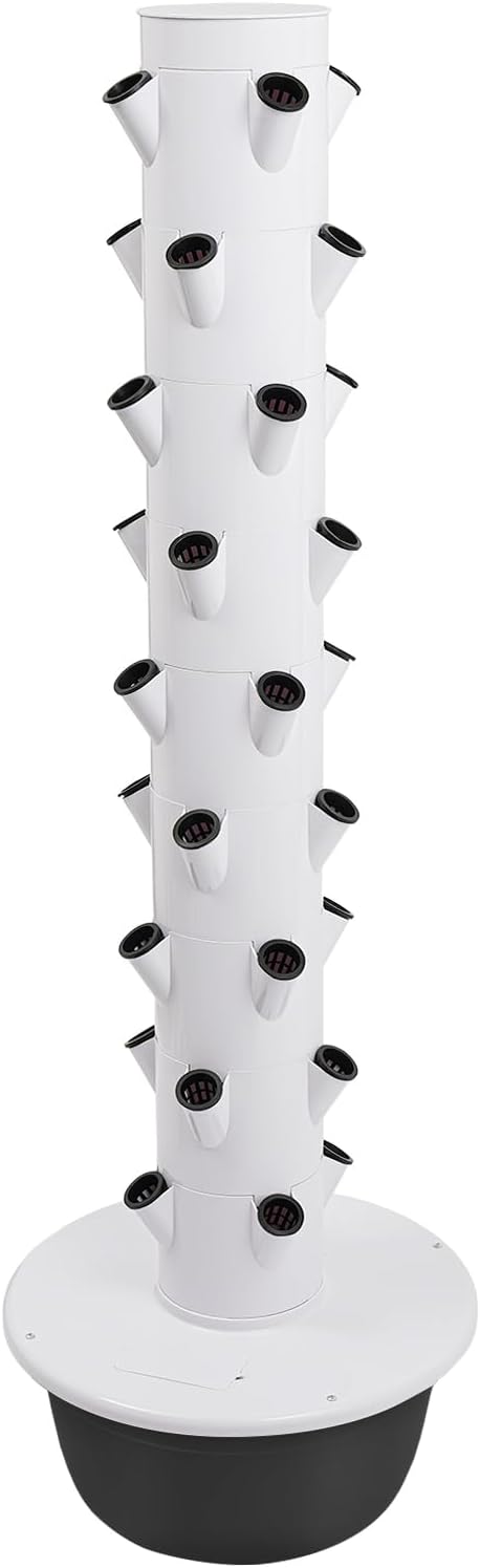 Hydroponics Growing Tower 20 W 36-Plant Spots Garden Planter 9-Tier Planter Germination Kit with Loop Timer &amp Submersible Pump for Flowers Vegetables Leafy Greens（White + Balck）