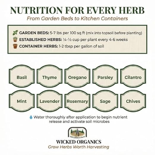 Old Cobblers Farm™ Wicked Organics Organic Herb Fertilizer- All-Natural Slow Release Plant Food for Garden Herbs – Supports Healthy Growth Flavor and Soil Vitality (5lbs|10lbs|15lbs|20lbs) (15 lbs)