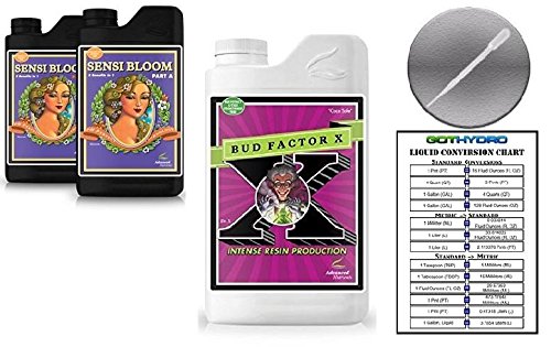Advanced Nutrients Sensi Bloom A &amp B 1L &amp Bud Factor X 1L Bundle w/Card &amp Pipette