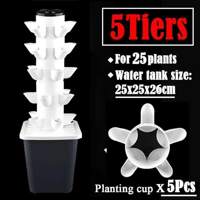 Vertical Hydroponics Garden Tower 30/25-Plant Hydroponic Growing System with Pump and Movable Water Tank for Indoor Herbs Fruits Vegetables5th