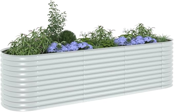 Outdoor Garden Raised Bed Galvanized Steel Garden Planter Box Metal Planter Box for Gardening Vegetables Flowers Herb 126x31.5x31.9 Galvanized Steel Silver-743