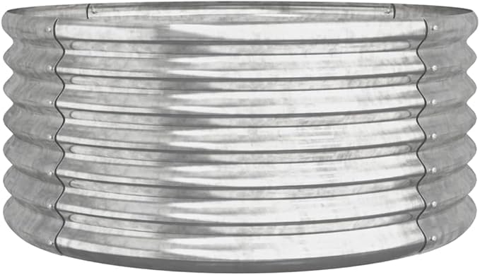 Silver Powder-Coated Steel Garden Planter 31.5x31.5x14.2 Inch Round Raised Bed for Outdoor Plants Durable Patio Vegetable Herb Flower Container