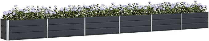 Outdoor Metal Raised Garden Bed Steel Planter Box for Gardening Vegetables Fruits Flowers Easy Assembly 228.35 x 19.69 x 17.72 in Anthracite-836