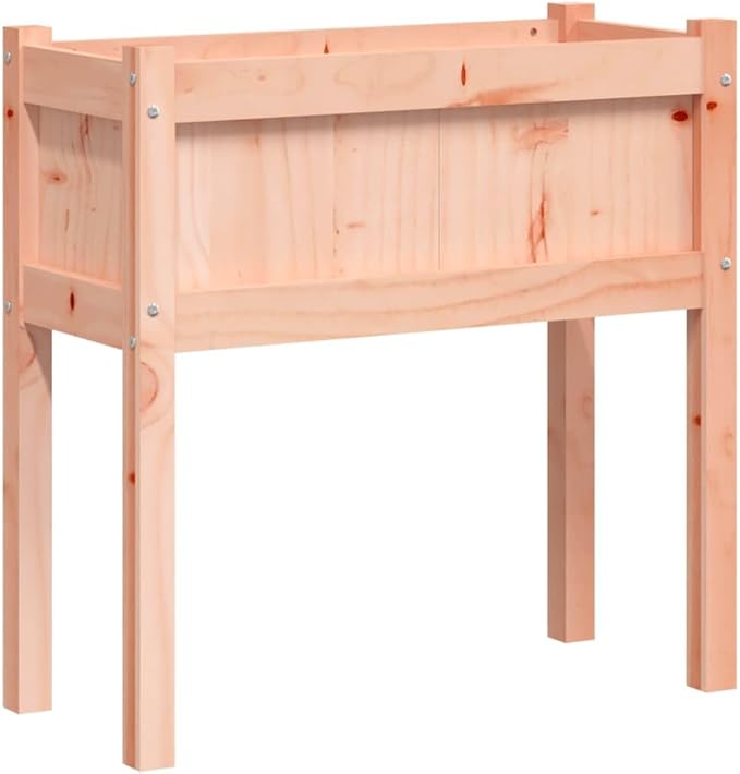 Garden Planter Natural Solid Douglas Wood 27.6x12.2x27.6 Inch Rectangular Raised Bed for Outdoor Plants Rustic Finish Durable