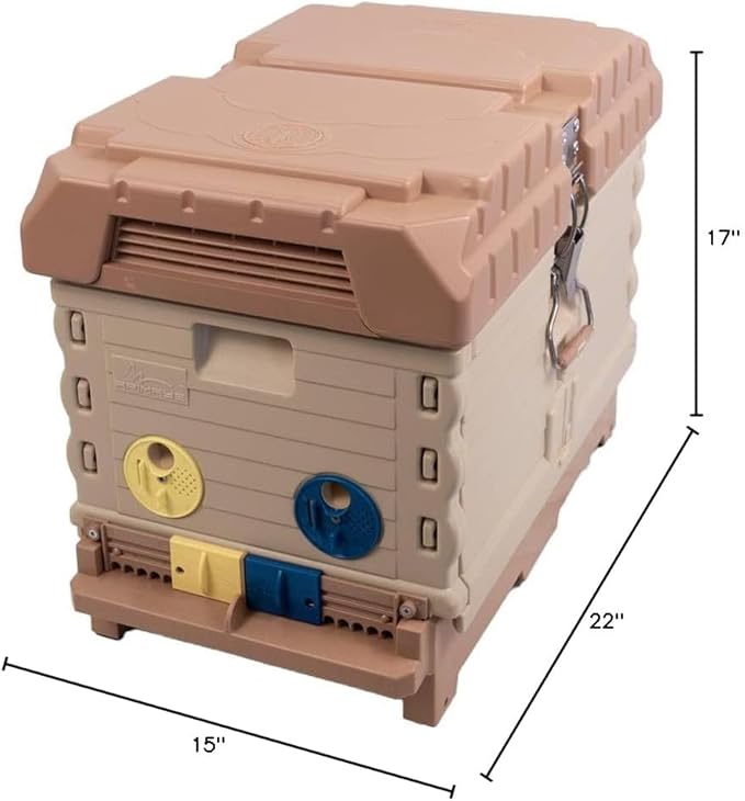 Apimaye Insulated 7 Frame Langstroth Nucleus Assembled Bee Hive Set with Core Frames and Foundations [Tan]