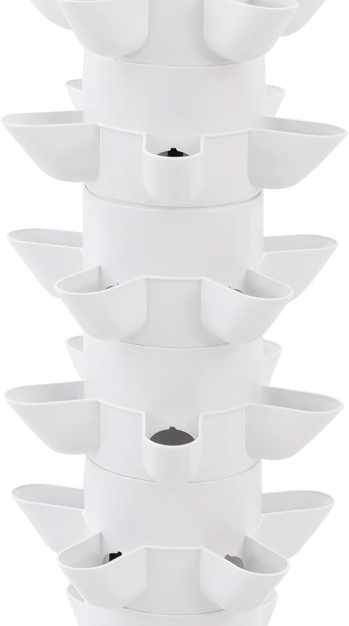 7-Tier Hydroponic Grow Tower 35-Hole Vertical Hydroponic Indoor Gardening Kit White/Grey PP 2.64gal Tank 63.4gal/h Pump for Strawberries Lettuce Vegetables