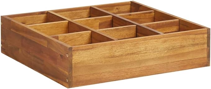 Garden Raised Bed Natural Solid Acacia Wood Planter for Outdoor Plants Square 23.6x23.6x5.9 inch Oiled Finish 9 Pockets Ideal for Herbs Flowers and Vegetables
