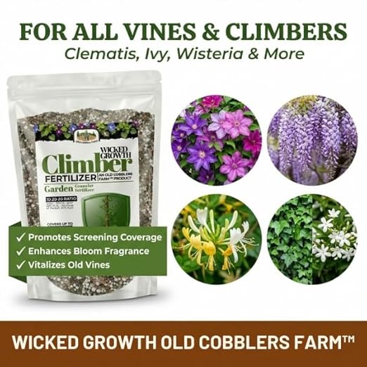 Old Cobblers Farm™ Wicked Growth Climbers &amp Vines Fertilizer – Helps Fast-Growing Vines and Climbers Reach New Heights with Colorful Blooms (5 lbs | 10 lbs | 15 lbs | 20 lbs) (15 lbs)