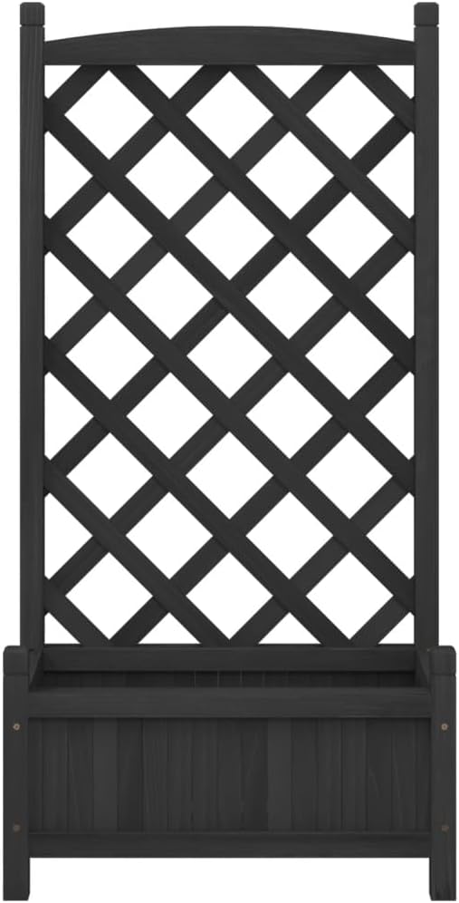 Raised Garden Bed with Trellis Black Solid Fir Wood Elevated Planter Box for Climbing Plants Outdoor Patio Garden Flower Beds Raised Planter for Vegetables Flowers and Vines
